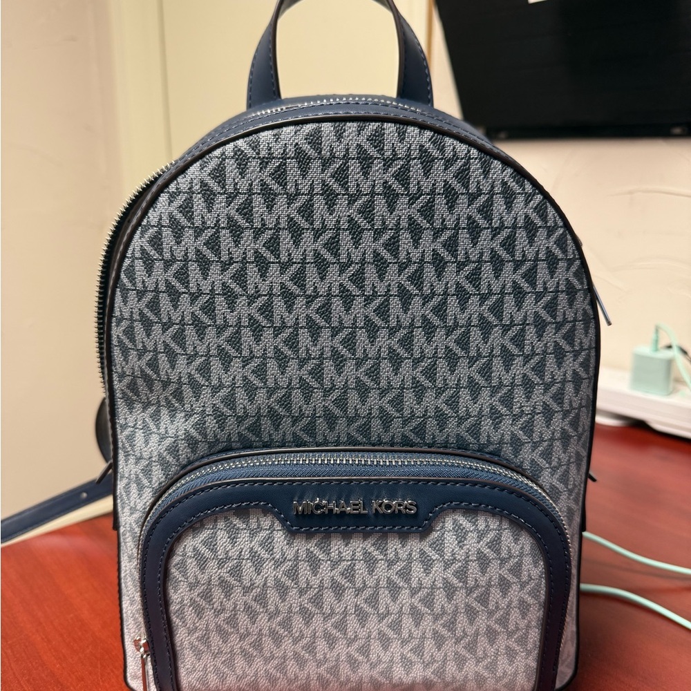 Michael Kors Navy and Light Gray Logo Backpack
